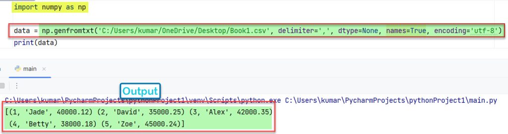 genfromtxt работает с файлом, разделенным запятыми, со смешанным типом dtype