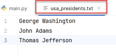 Текстовый файл на Python с именами USA_presidents