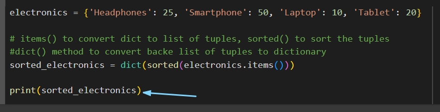 Словарь сортировки Python с использованием метода sorted()